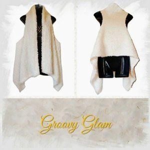 GROOVY GLAM White Handmade Teddy Plush Waterfall Sherpa Vest Faux Shearling